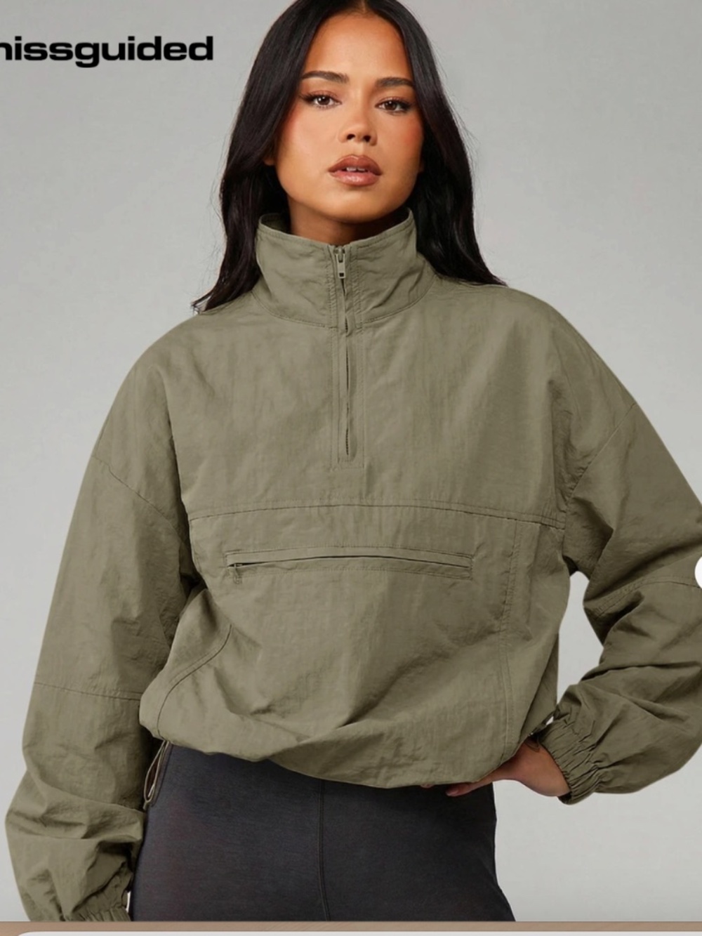 Brand new MISSGUIDED Half-Zip Funnel Neck Windbreaker Pullover Jacket with a con